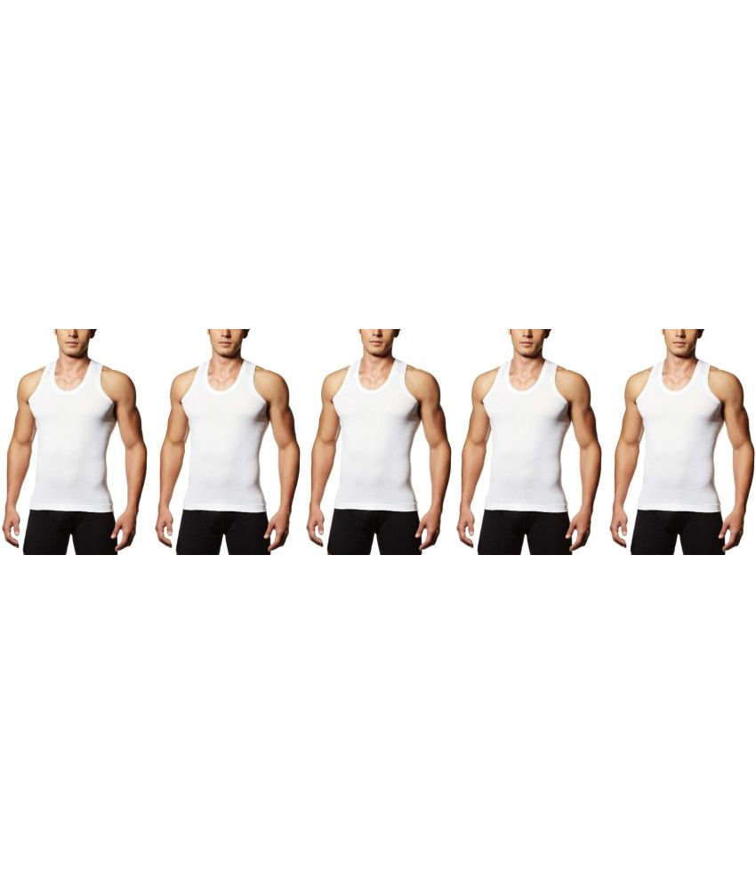     			D1 DIFFERENT ONE Pack of 5 Cotton Basic Vest For Men ( White )