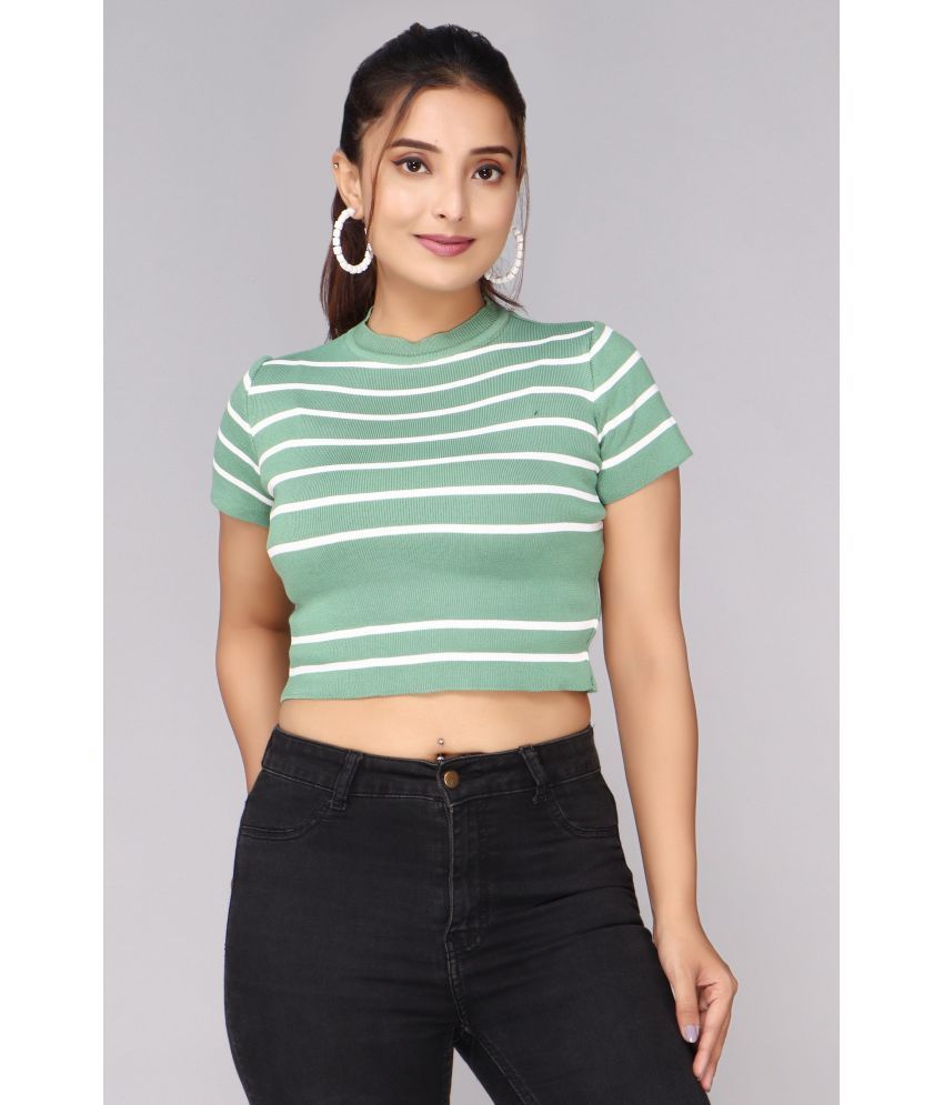     			FEVERFEW Green Cotton Women's Crop Top ( Pack of 1 )