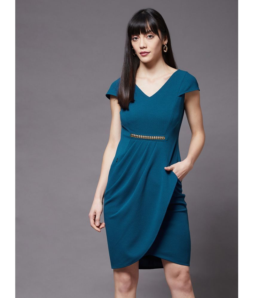     			Miss Chase Polyester Solid Knee Length Women's Wrap Dress - Teal ( Pack of 1 )