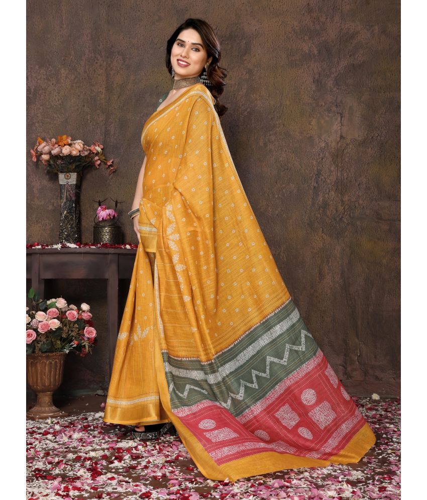     			NightBlue Pack of 1 Cotton Printed Saree With Blouse Piece ( Yellow )