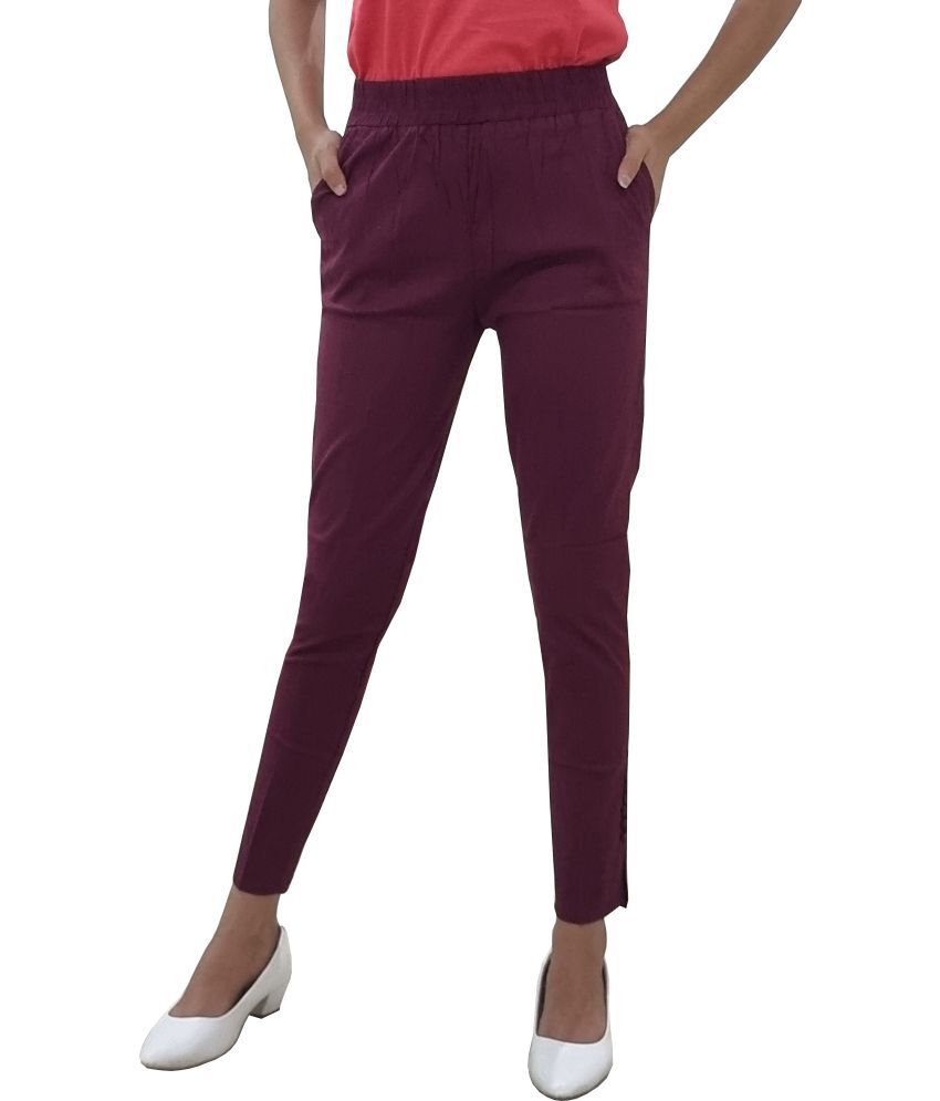     			Reoutlook Pack of 1 Cotton Blend Regular Women's Casual Pants ( Maroon )