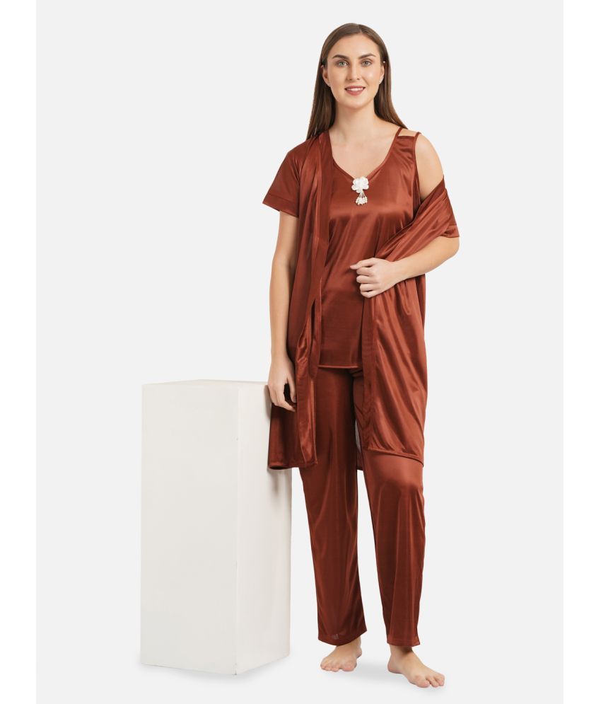     			Romaisa Brown Satin Women's Nightwear Nightsuit Sets ( Pack of 1 )