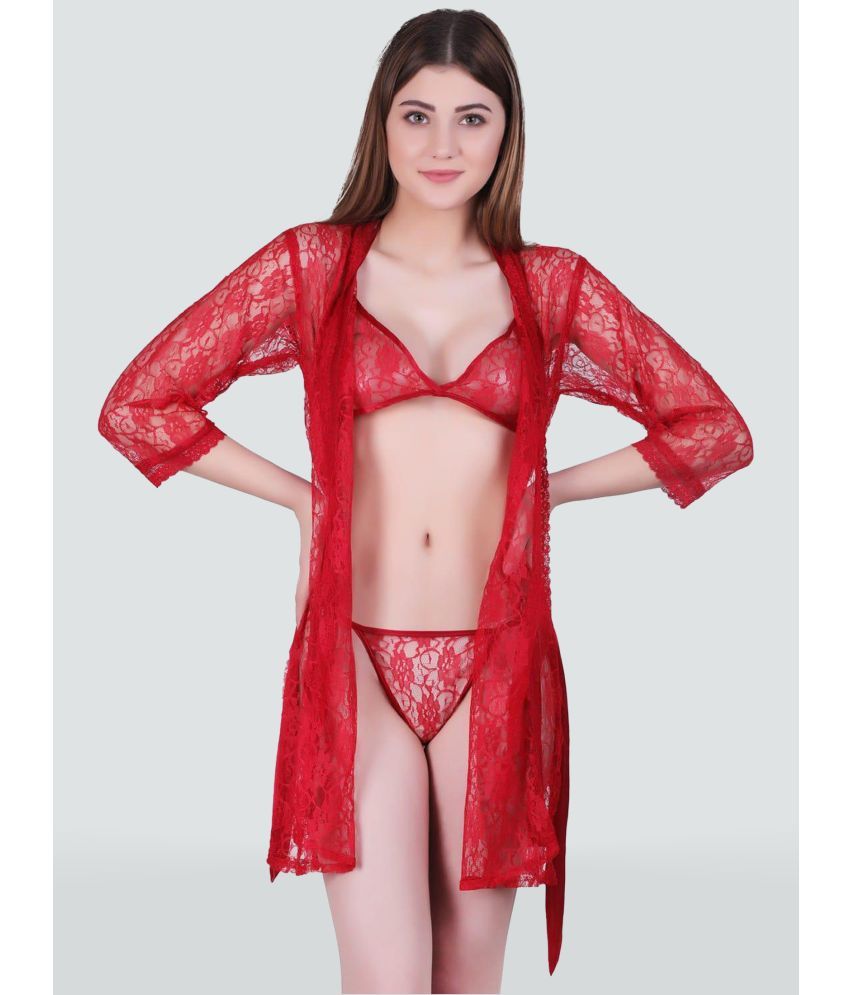     			Romaisa Red Net Women's Nightwear Baby Doll Dresses With Panty ( Pack of 1 )