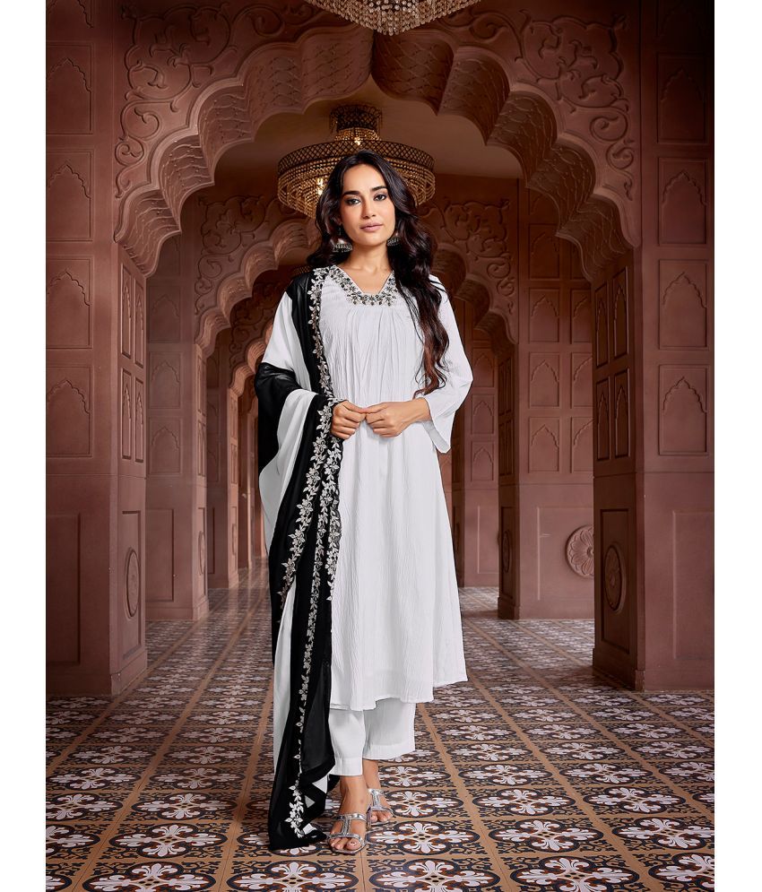     			Royal Export Viscose Solid Kurti With Pants Women's Stitched Salwar Suit - White ( Pack of 1 )