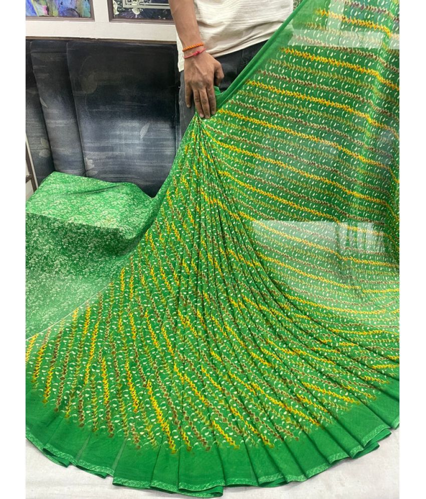     			Sitanjali Pack of 1 Georgette Printed Saree With Blouse Piece ( Green )