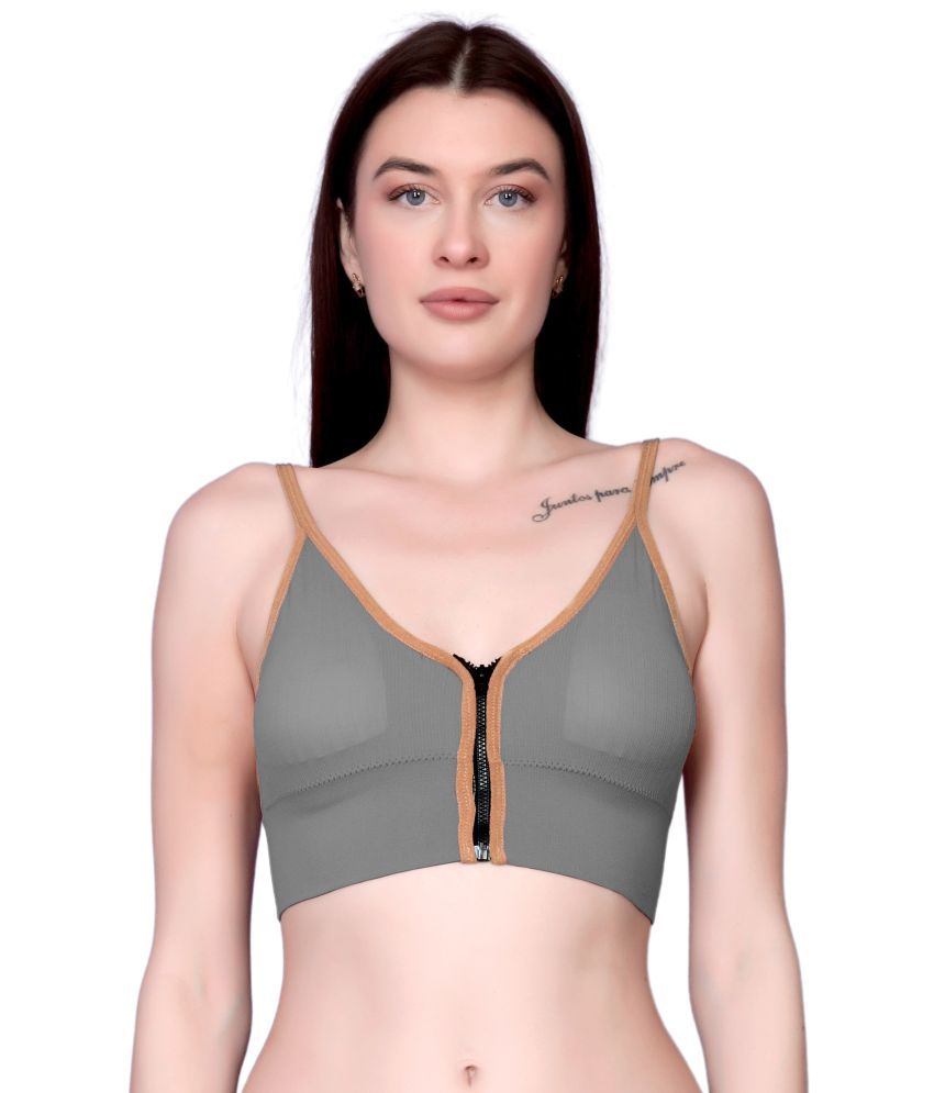     			3Mads Pack of 1 Nylon Lightly Padded Bralette Bra For Women ( Light Grey )