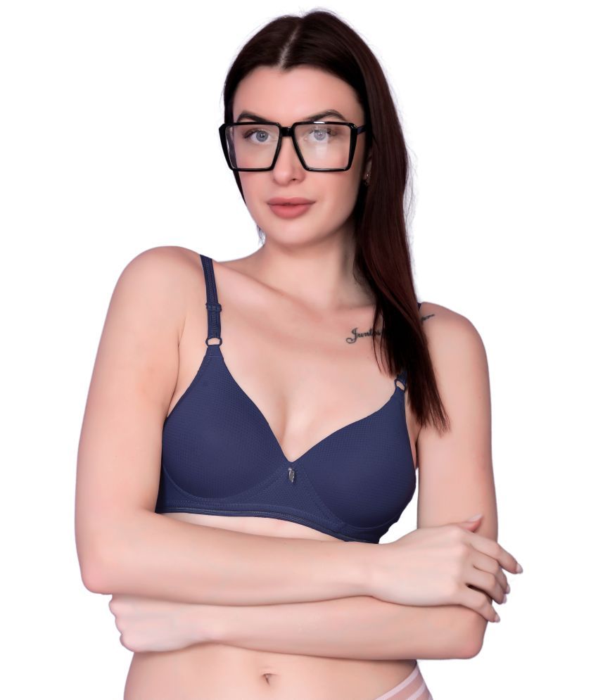     			3Mads Pack of 1 Nylon Lightly Padded T-Shirt Bra For Women ( Blue )