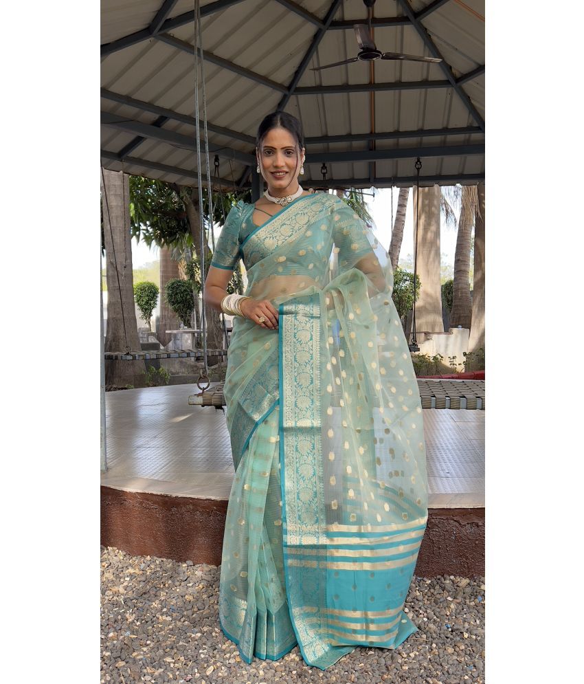     			A TO Z CART Pack of 1 Organza Woven Saree With Blouse Piece ( Rama )