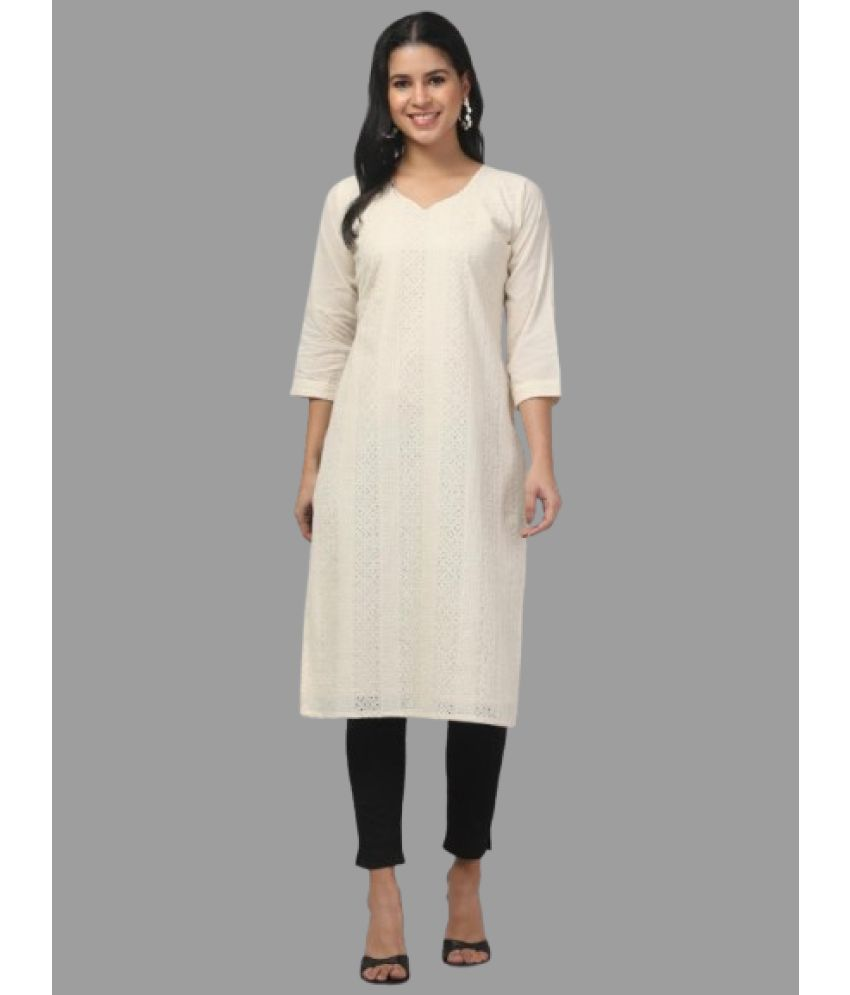     			Aadrika Pack of 1 Cotton Solid Straight Women's Kurti - ( Off White )