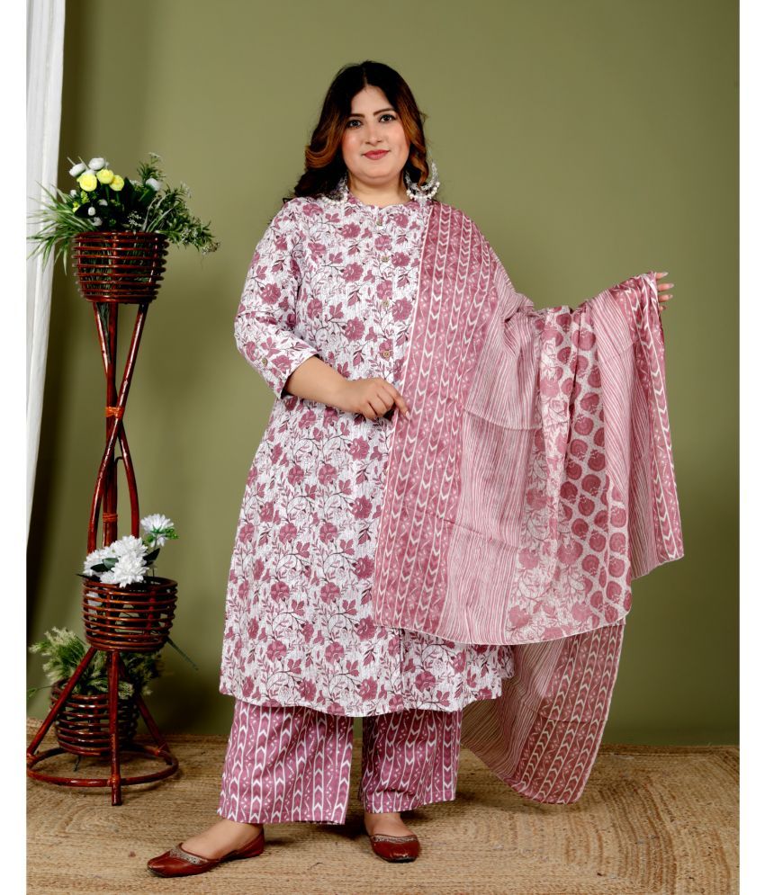     			Avnii Cotton Printed Kurti With Palazzo Women's Stitched Salwar Suit - Pink ( Pack of 1 )