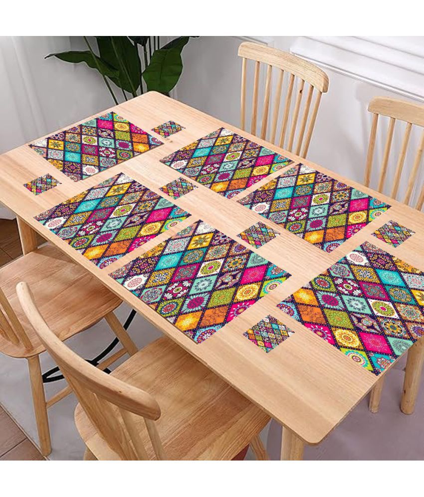     			CreadCraft PVC Floral Rectangle Table Mats & Coasters ( 40 cm x 32 cm ) Pack of 1 - Multi