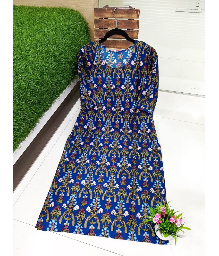     			Ethnicbasket Pack of 1 Crepe Printed Straight Women's Kurti - ( Navy Blue )