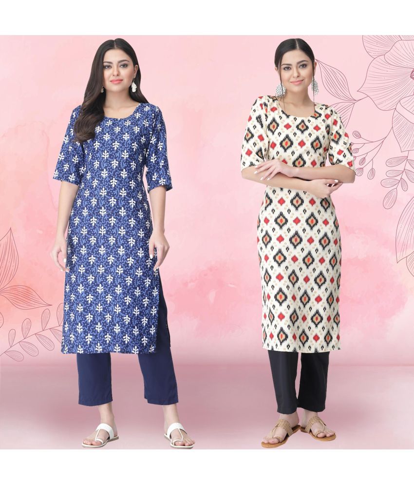     			Ethnicbasket Pack of 2 Crepe Printed Straight Women's Kurti - ( Multicolor )