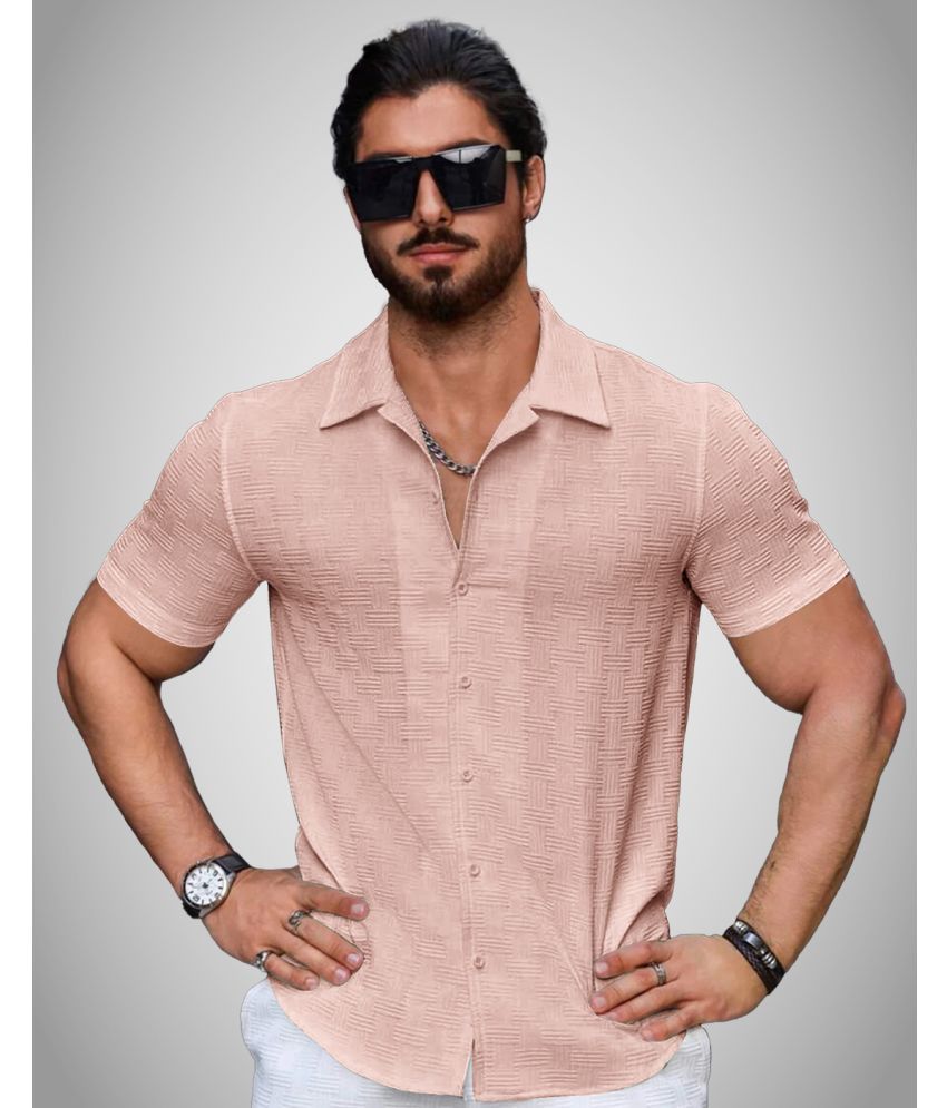     			Eyebogler Polyester Regular Fit Self Design Half Sleeves Men's Casual Shirt - Pink ( Pack of 1 )