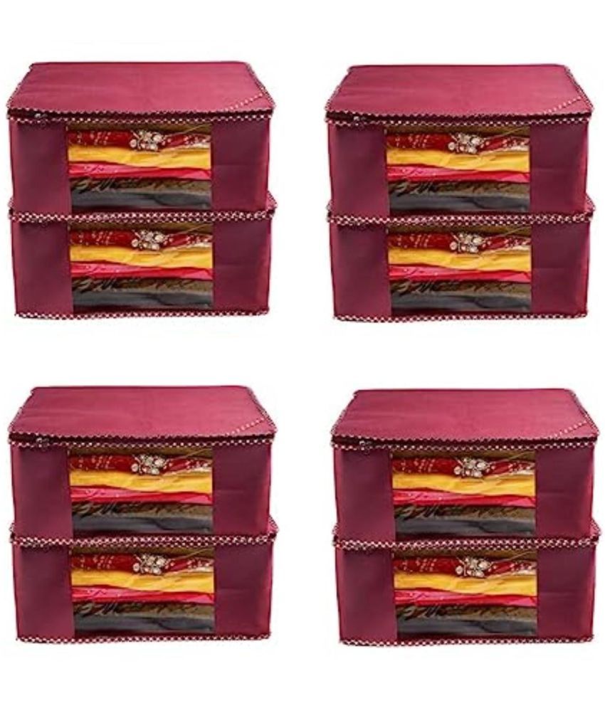     			Non-Woven Saree Cover Cloth Storage & Organizer ( Pack of 8 ) Maroon Multi Saree Cover