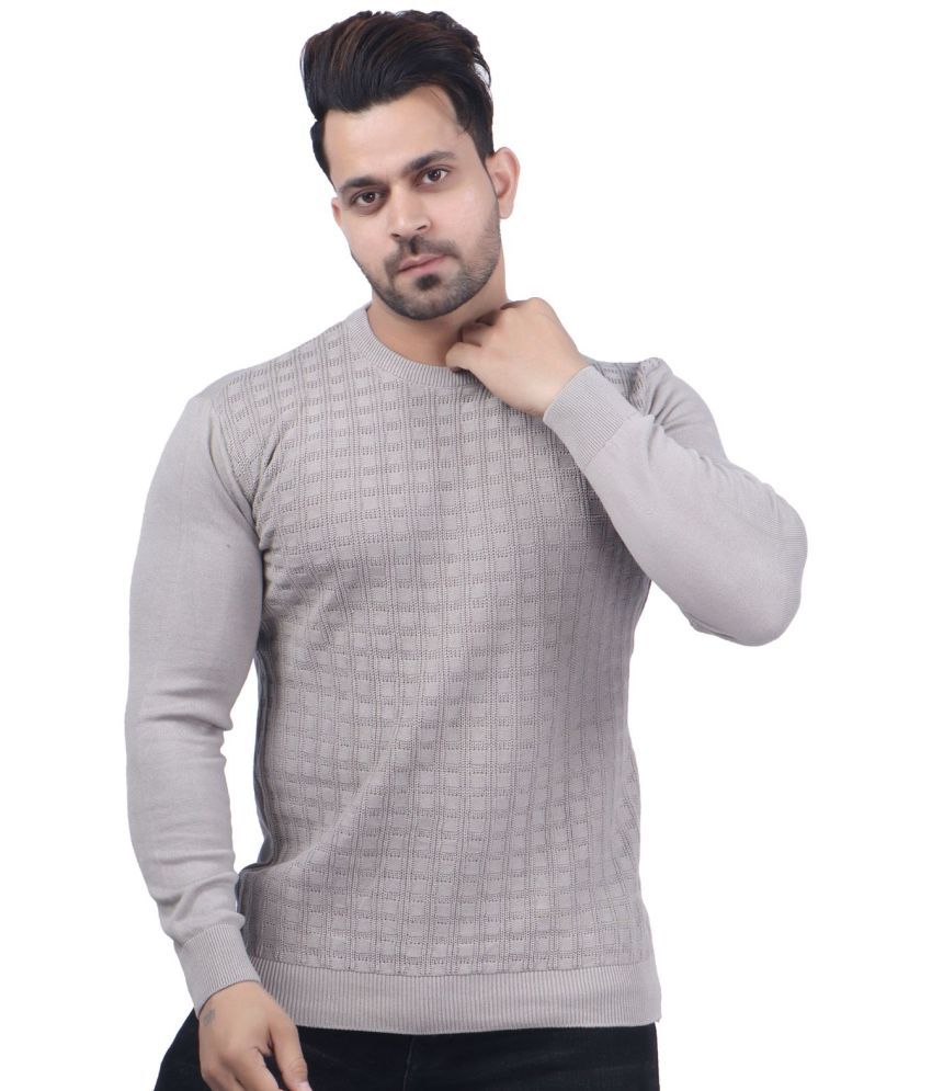     			FEVERFEW Cotton Blend Round Neck Men's Full Sleeves Pullover Sweater - Light Grey ( Pack of 1 )