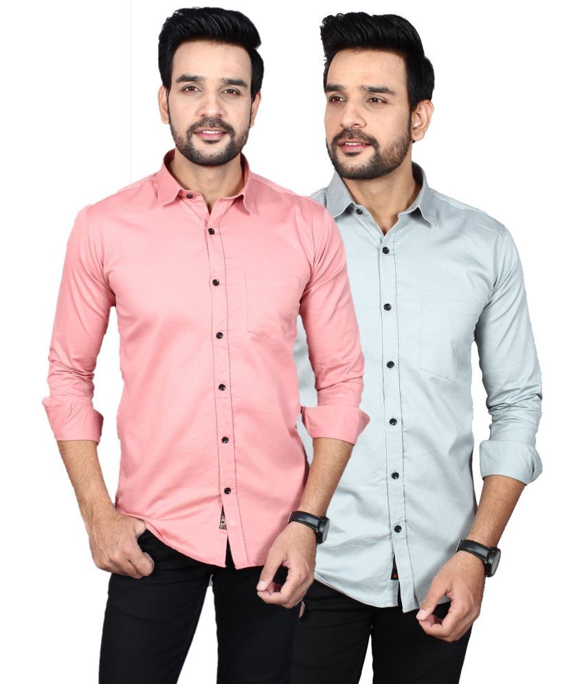     			Fatty Mouse Cotton Blend Regular Fit Solids Full Sleeves Men's Casual Shirt - Pink ( Pack of 1 )