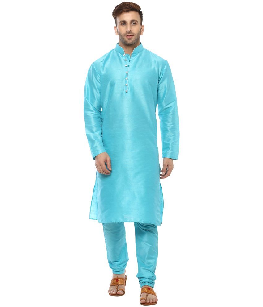     			Hangup Blue Silk Regular Fit Men's Kurta Pyjama Set ( Pack of 1 )