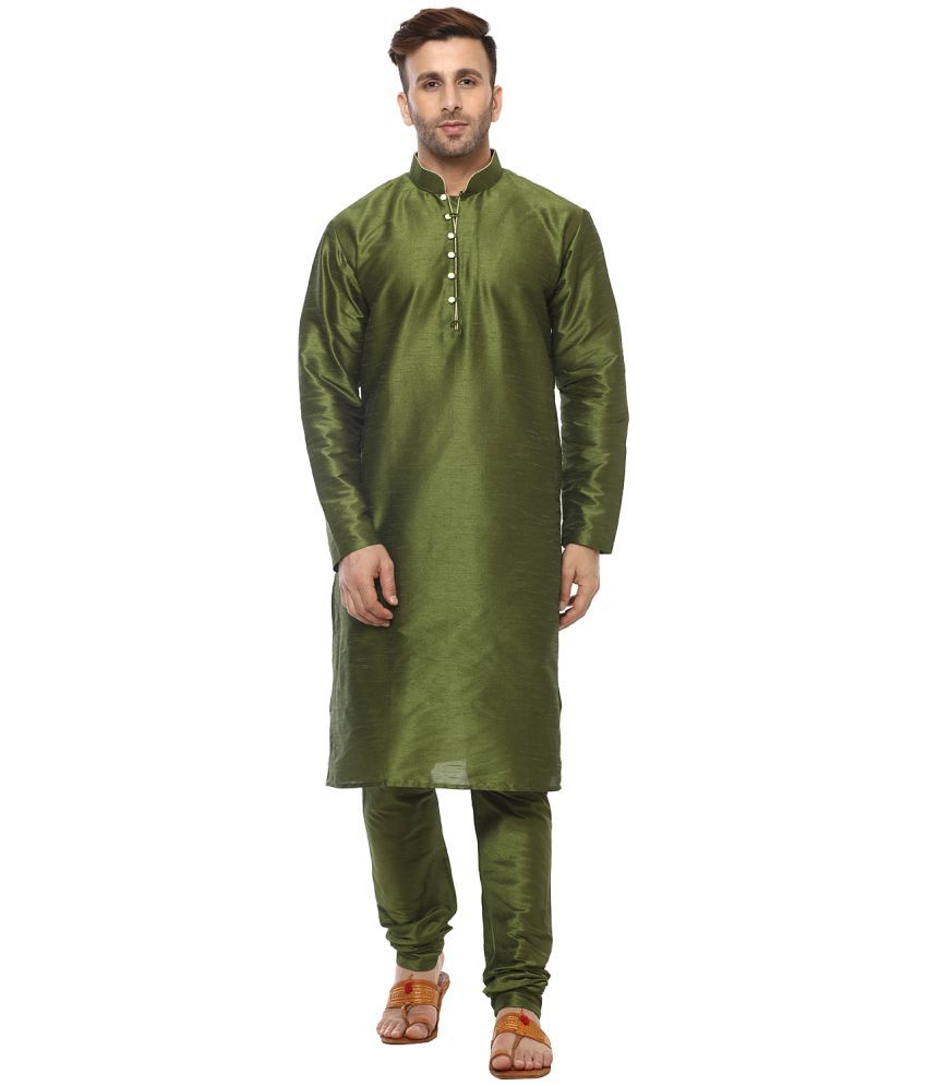     			Hangup Green Silk Regular Fit Men's Kurta Pyjama Set ( Pack of 1 )