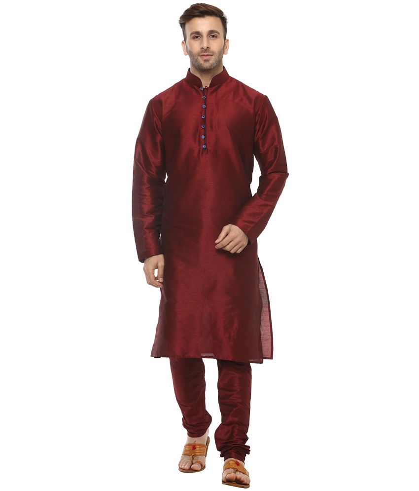     			Hangup Maroon Silk Regular Fit Men's Kurta Pyjama Set ( Pack of 1 )