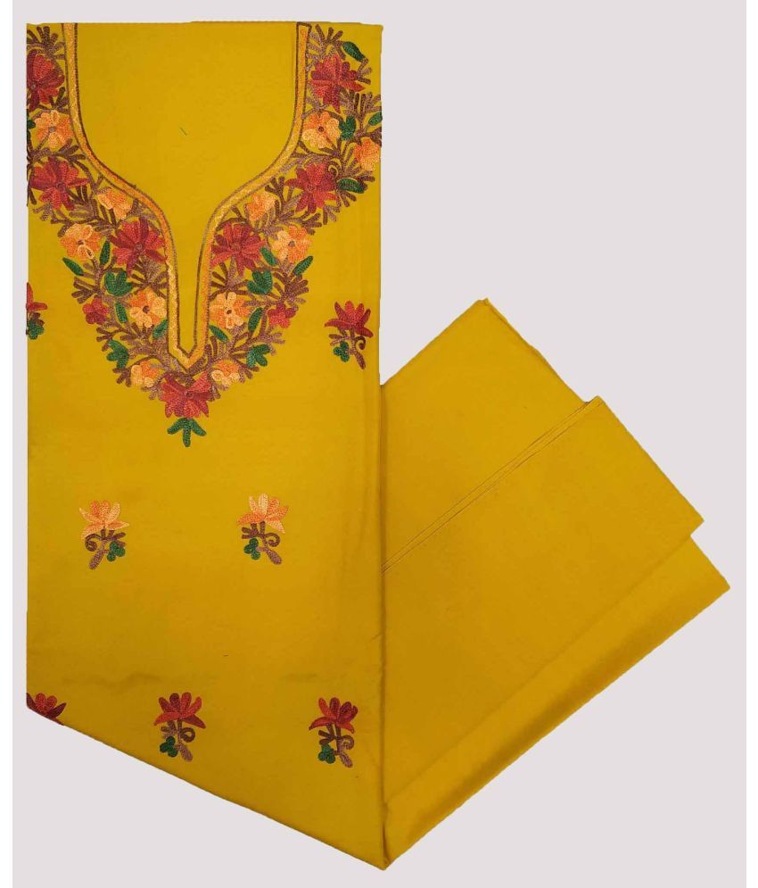     			KASHMIRI Unstitched Cotton Embroidered Dress Material - Yellow ( Pack of 1 )