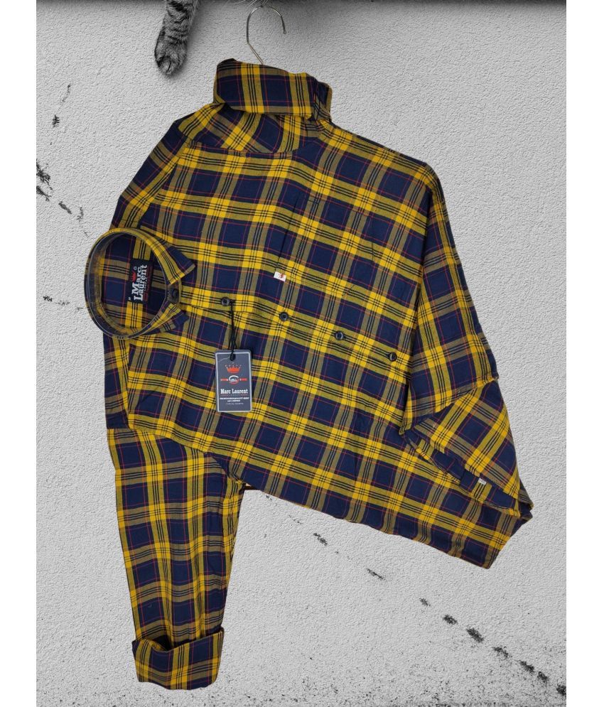     			Marc Laurent Cotton Blend Regular Fit Checks Full Sleeves Men's Casual Shirt - Yellow ( Pack of 1 )