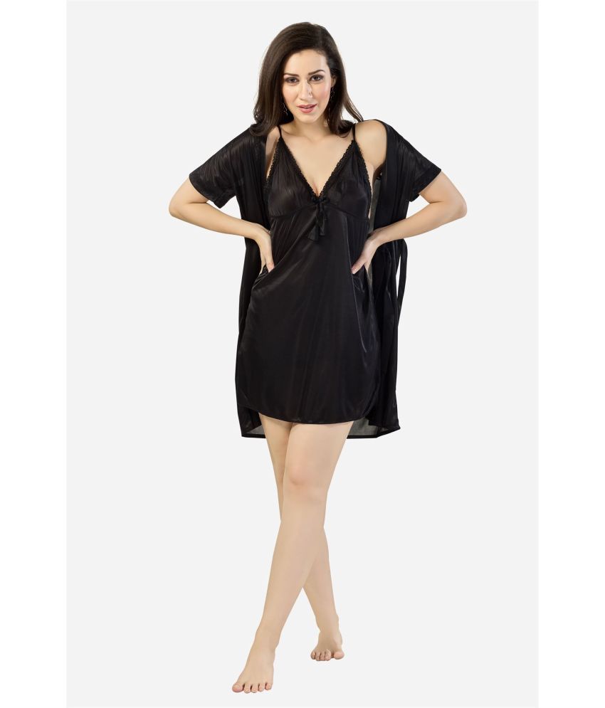     			Romaisa Black Satin Women's Nightwear Nighty & Night Gowns ( Pack of 1 )