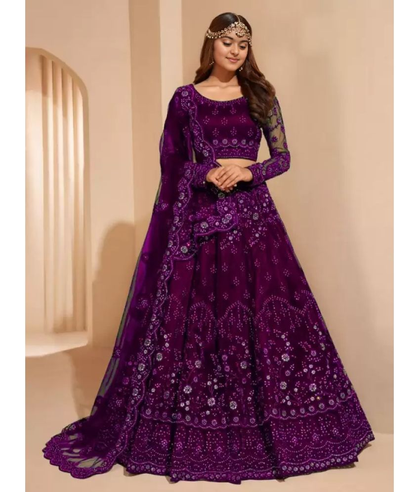     			Vushia Net Lehenga Choli Set For Girls ( Pack of 1 , Purple )