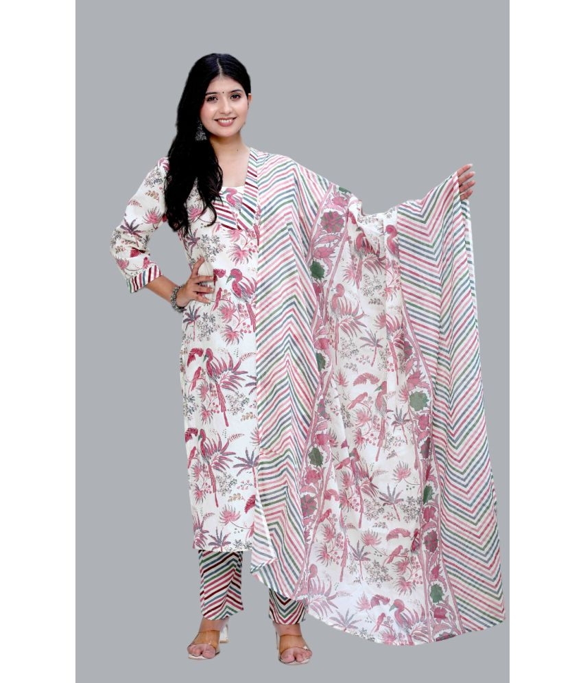     			miravan Cotton Printed Kurti With Palazzo Women's Stitched Salwar Suit - Pink ( Pack of 1 )