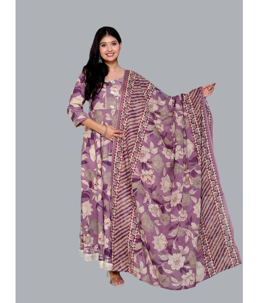     			miravan Pack of 1 Cotton Printed Anarkali Women's Kurti - ( Purple )