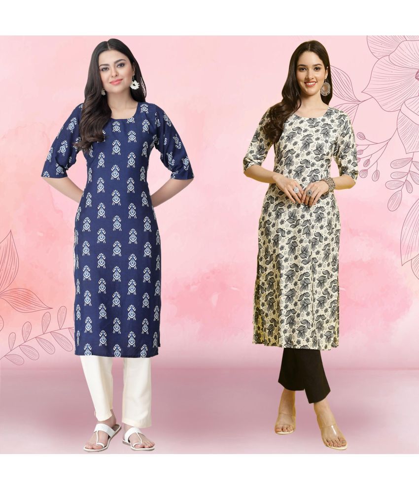     			Ethnicbasket Crepe Printed Kurti With Pants Women's Stitched Salwar Suit - Grey ( Pack of 2 )