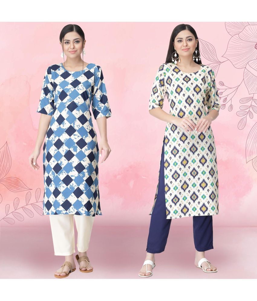     			Ethnicbasket Crepe Printed Kurti With Pants Women's Stitched Salwar Suit - Multicoloured ( Pack of 2 )