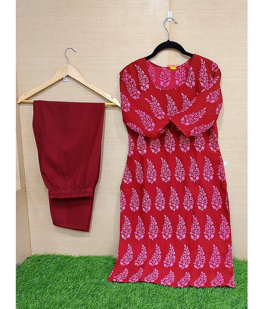     			Ethnicbasket Pack of 1 Crepe Printed Straight Women's Kurti - ( Red )