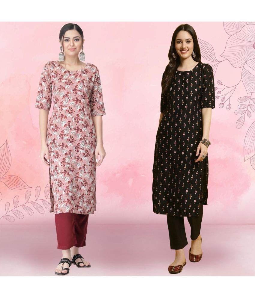     			Ethnicbasket Pack of 2 Crepe Printed Straight Women's Kurti - ( Multicolor4 )