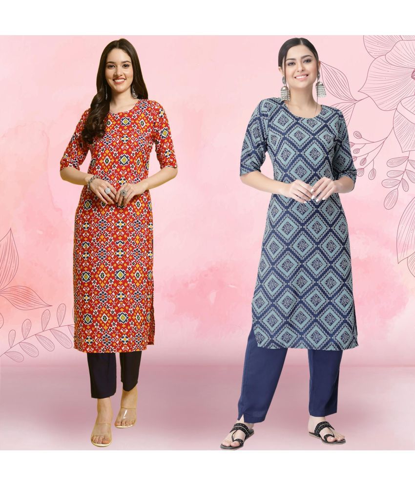     			Ethnicbasket Pack of 2 Crepe Printed Straight Women's Kurti - ( Multicolor4 )