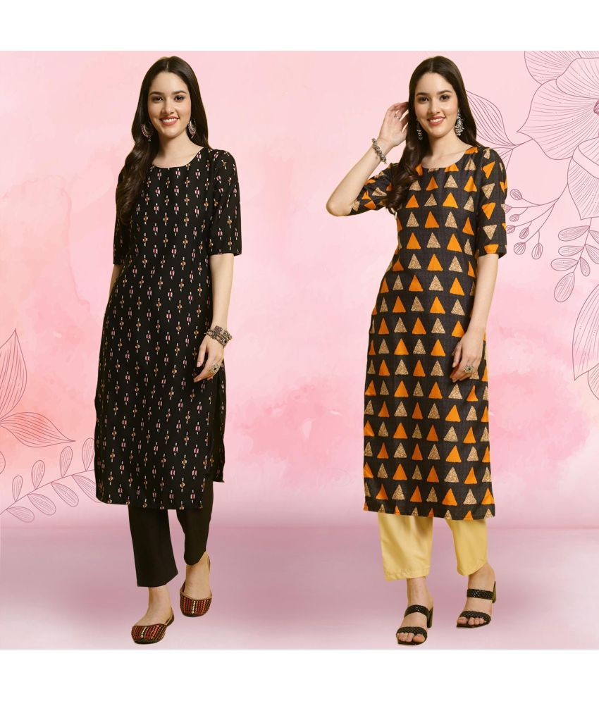     			Ethnicbasket Pack of 2 Crepe Printed Straight Women's Kurti - ( Multicolor1 )