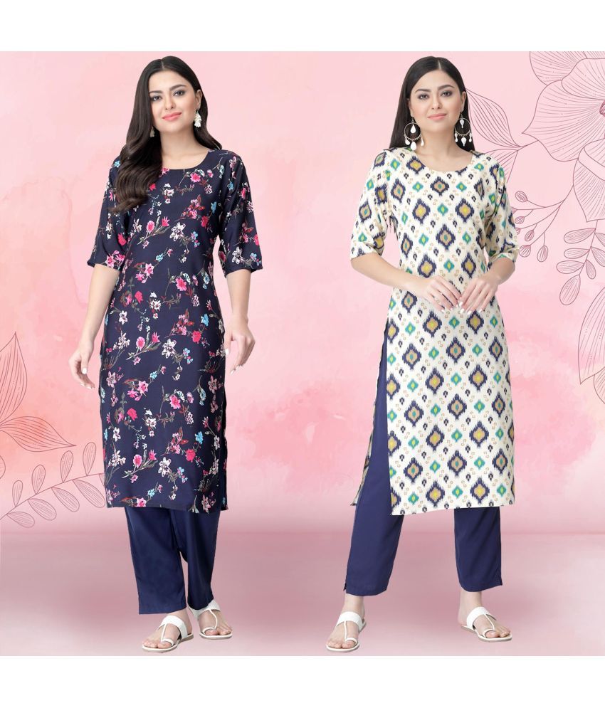     			Ethnicbasket Pack of 2 Crepe Printed Straight Women's Kurti - ( Multicolor2 )