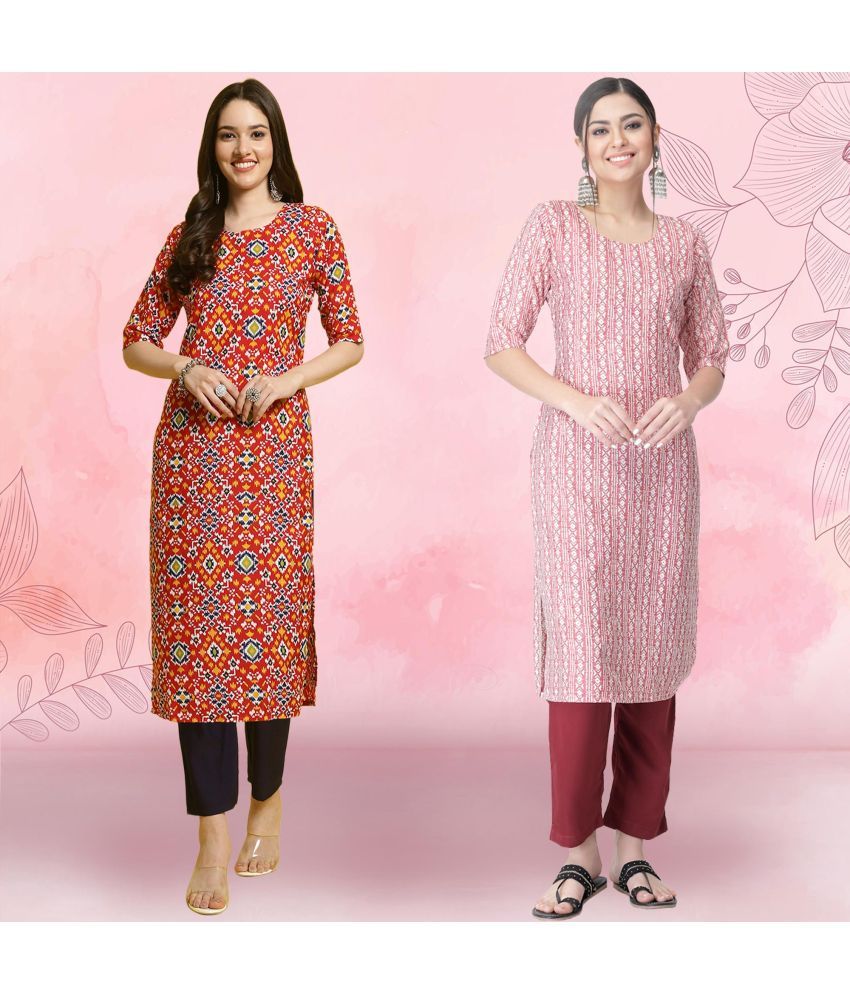     			Ethnicbasket Pack of 2 Crepe Printed Straight Women's Kurti - ( Multicolor )