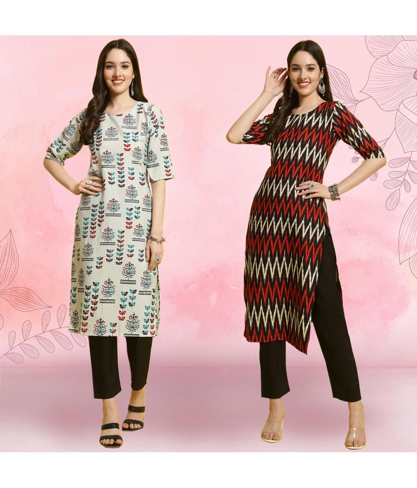     			Ethnicbasket Pack of 2 Crepe Printed Straight Women's Kurti - ( Multicolor4 )