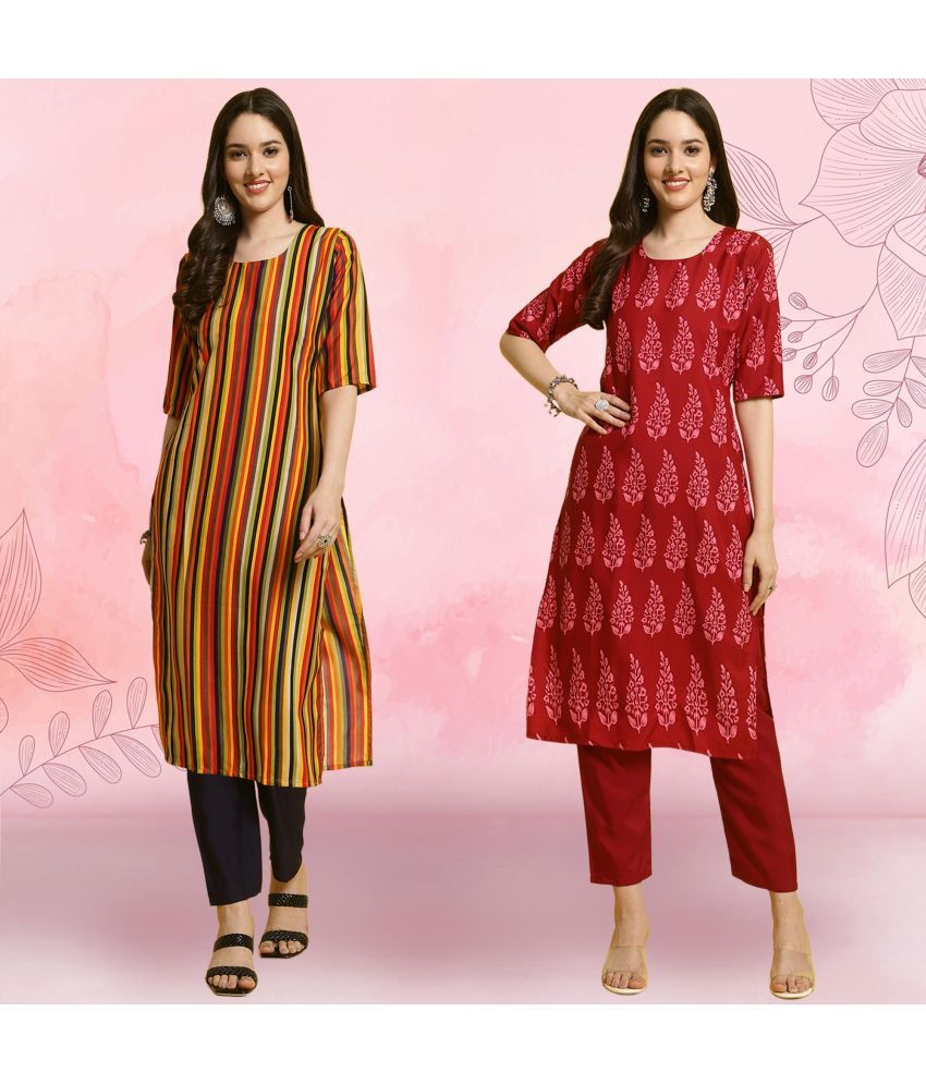     			Ethnicbasket Pack of 2 Crepe Printed Straight Women's Kurti - ( Multicolor2 )