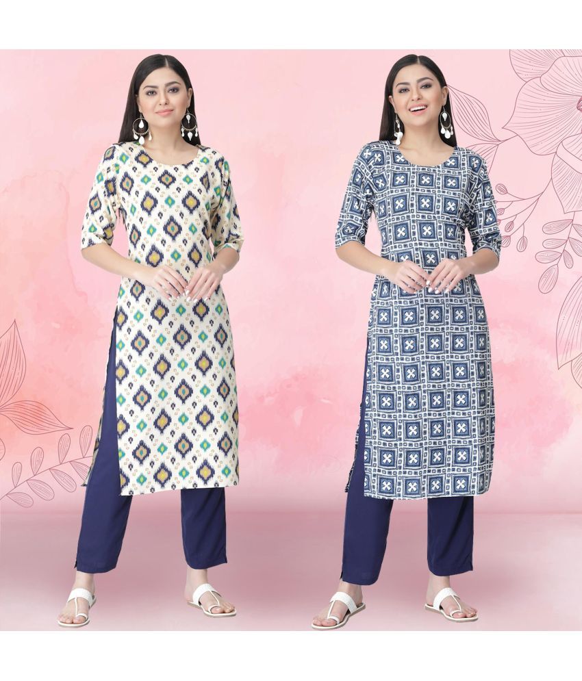     			Ethnicbasket Pack of 2 Crepe Printed Straight Women's Kurti - ( Multicolor )