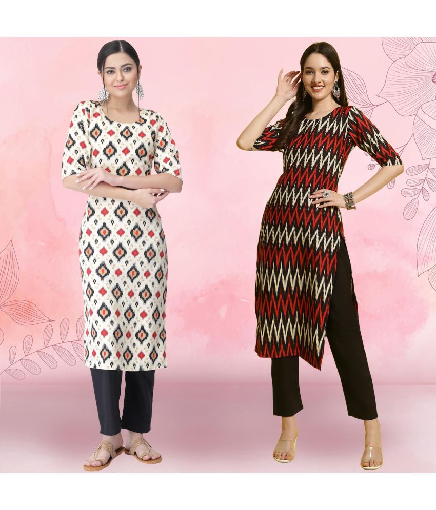     			Ethnicbasket Pack of 2 Crepe Printed Straight Women's Kurti - ( Multicolor2 )