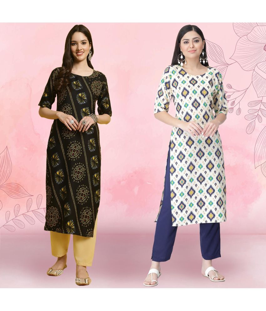     			Ethnicbasket Pack of 2 Crepe Printed Straight Women's Kurti - ( Multicolor3 )