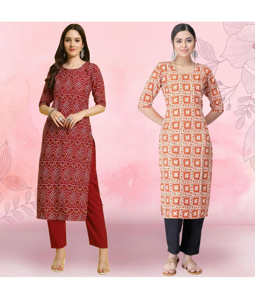     			Ethnicbasket Pack of 2 Crepe Printed Straight Women's Kurti - ( Multicolor2 )