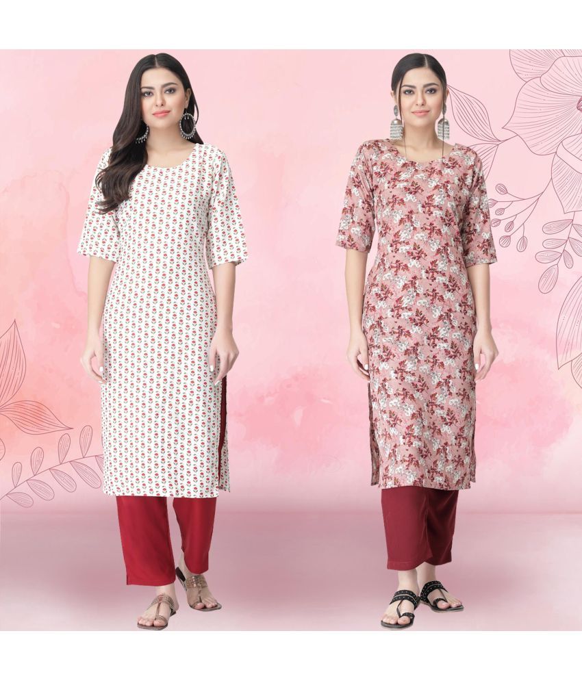     			Ethnicbasket Pack of 2 Crepe Printed Straight Women's Kurti - ( Multicolor )