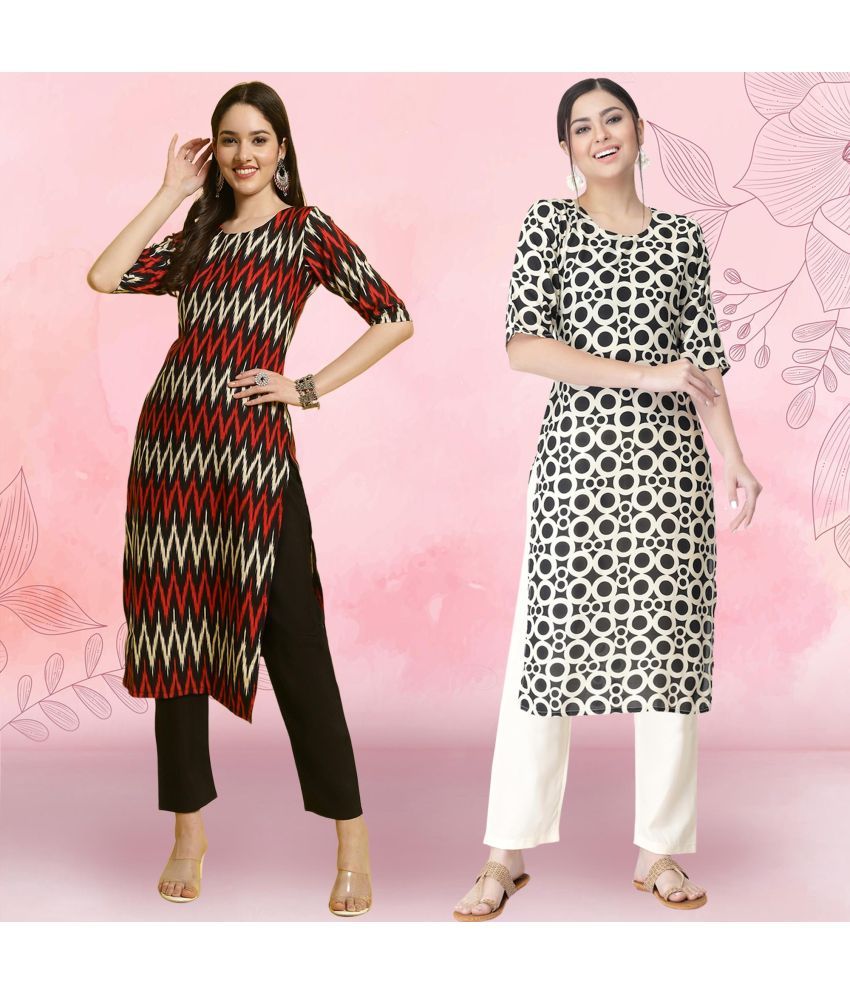     			Ethnicbasket Pack of 2 Crepe Printed Straight Women's Kurti - ( Multicolor1 )