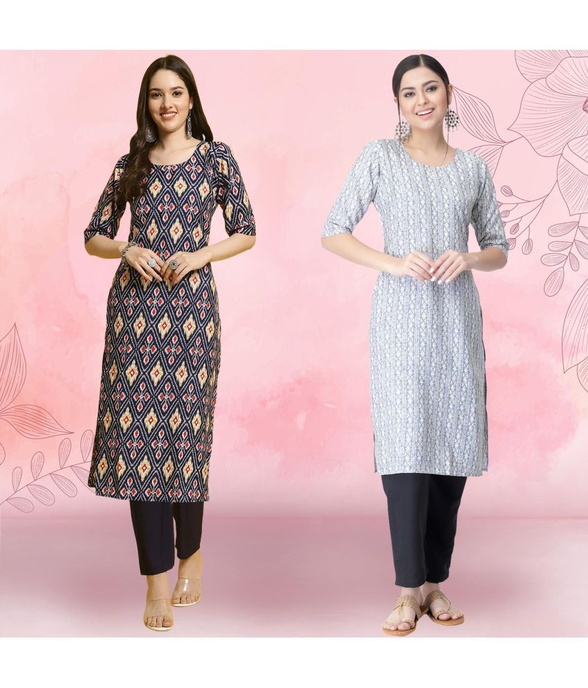     			Ethnicbasket Crepe Printed Kurti With Pants Women's Stitched Salwar Suit - Charcoal ( Pack of 2 )