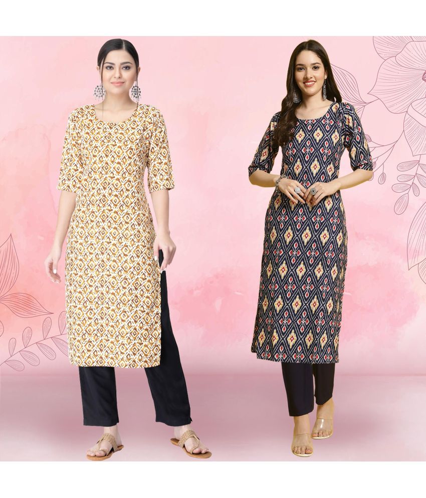     			Ethnicbasket Crepe Printed Kurti With Pants Women's Stitched Salwar Suit - Navy Blue ( Pack of 2 )