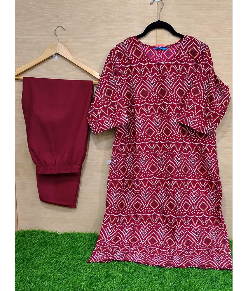     			Ethnicbasket Crepe Printed Kurti With Pants Women's Stitched Salwar Suit - Maroon ( Pack of 1 )