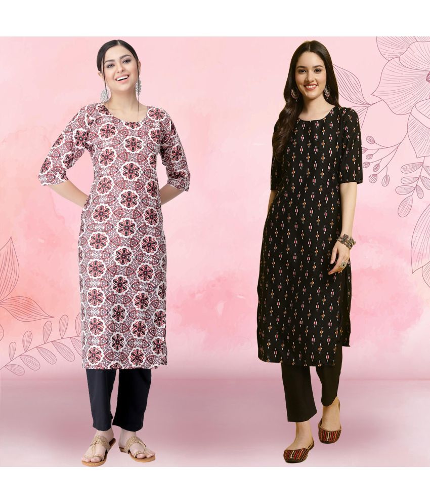     			Ethnicbasket Crepe Printed Kurti With Pants Women's Stitched Salwar Suit - Black ( Pack of 2 )